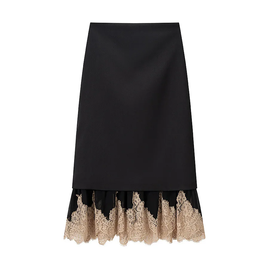 Withered 2026 New Fashionable Women's Lace Lace Splicing Slant Cut Fish Tail Mid Waist Half Skirt Woman Clothing Faldas Skirts