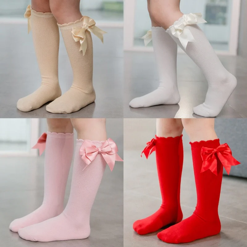 Girls INS European Spanish Bow Tube Socks Lolita Princess Wind Knee Socks Baby Cotton Flower Girls Socks