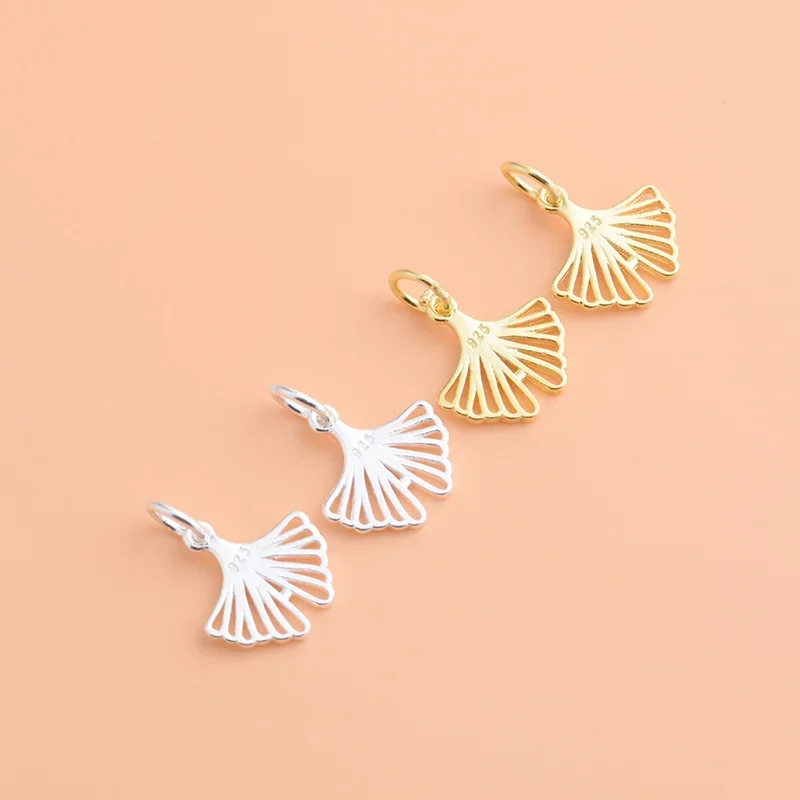 S925 Sterling Silver fashion Pop  Handmade DIY material bracelet Necklace Ginkgo leaf pendant Jewelry accessories