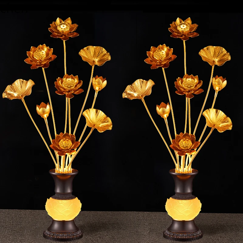 HT  Buddha stand in front of Buddha plug-in household lotus ornament Buddhist hall offering temple Bodhisattva golden flower