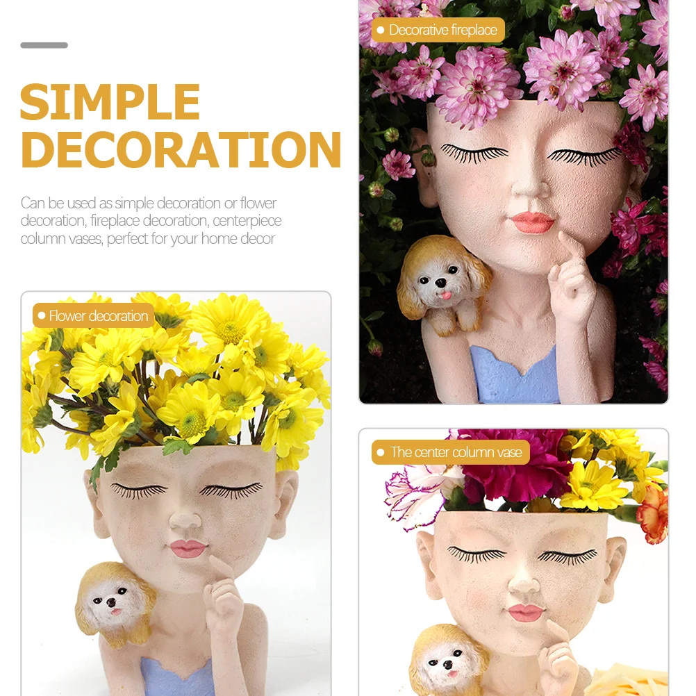 

Unique Girls Face Design Resin Pot Decorative Household Flowerpot Home Desktop Vase Home Succulent Pots Simple Succulent Planter