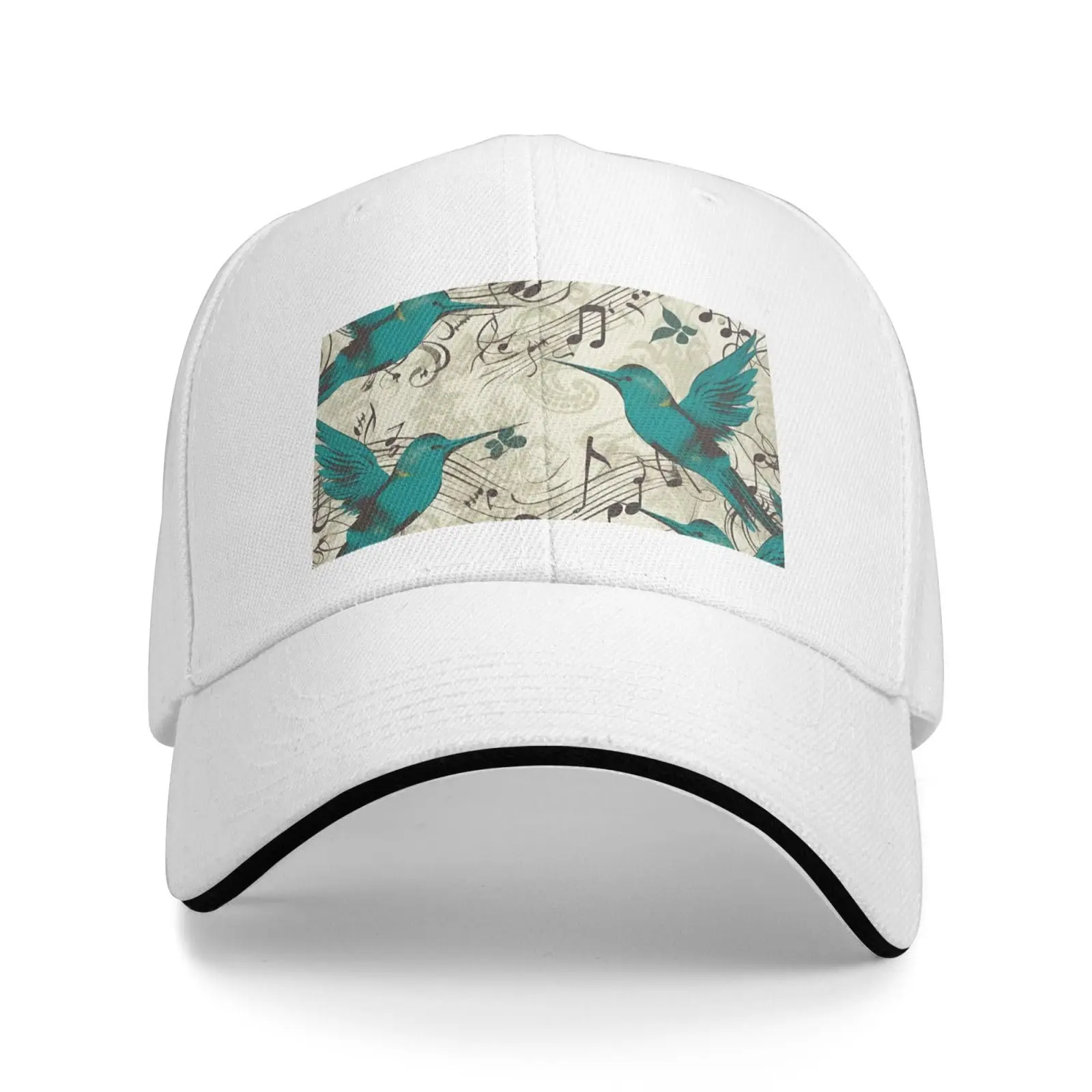 Men and Women Baseball Hat Teal Birds Musical Note Printing Stylish Dad Cap Trucker Low Profile Hats Adjustable Washable