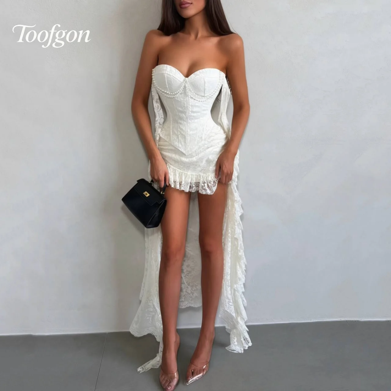 Toofgon Customized Lace Mini Prom Dresses Sweetheat Pearls Beaded Girls Dance Formal Party Graduation Gowns Homecoming Dress
