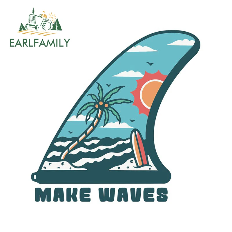 EARLFAMILY 13cm x 12.8cm for Make Waves Car Stickers Personality Sunscreen Decals Waterproof Windows Surfboard Decor Car Label