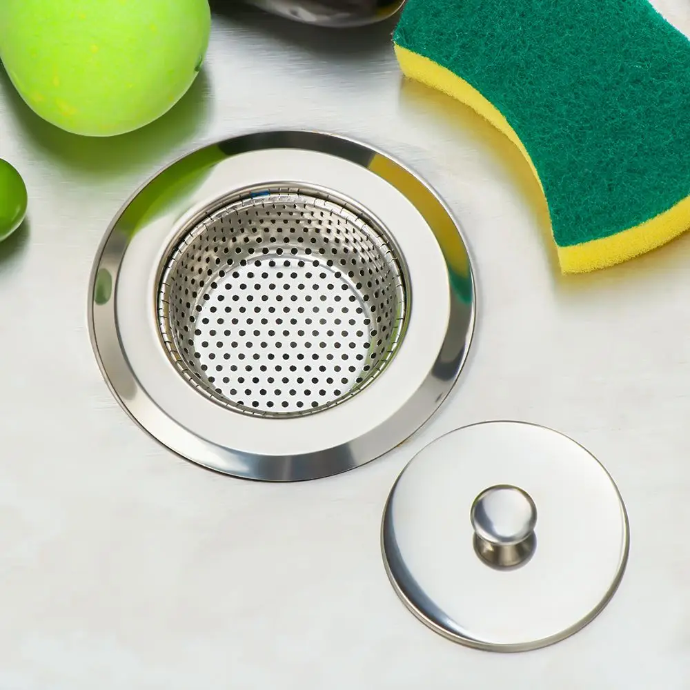 Kitchen Tool Waste Drainer Stainless Steel Sink Strainer With Lid Food Hair Stopper Drain Hole Colander Plug Filter Basket