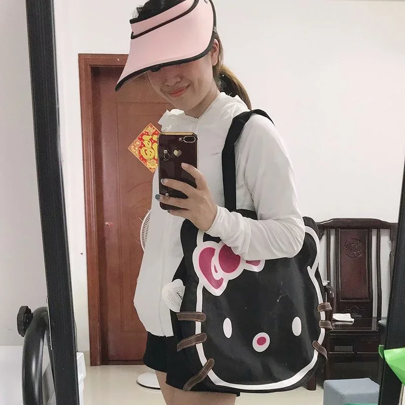 Hello Kitty borsa grande casual in tela da donna ins borsa a tracolla semplice di grande capacità borsa per la spesa versione coreana tote bag