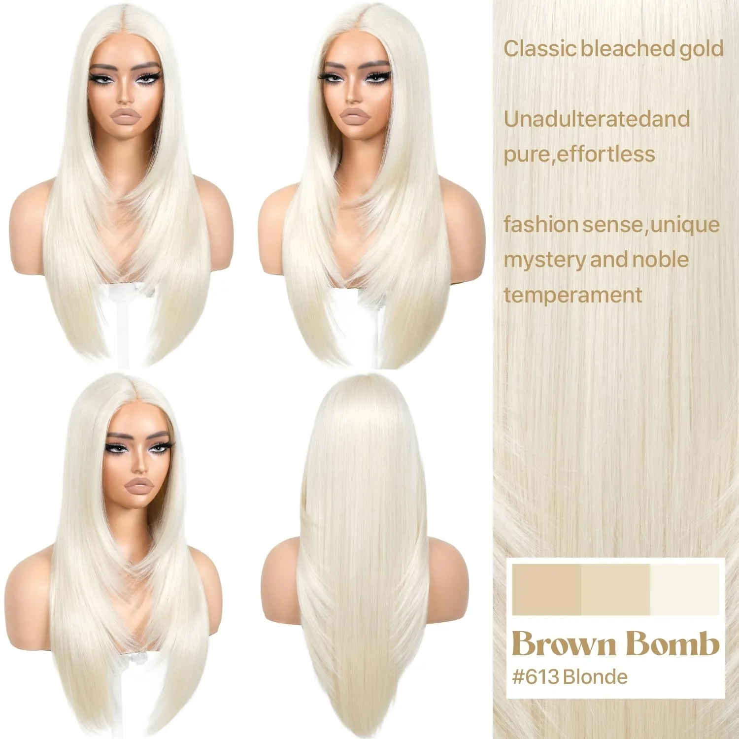 Weiße Perücke, geschichteter Schnitt, gerade Spitze-Frontal-Perücke, vorgezupft, 13 x 4 HD-Spitzenperücke, leimlose synthetische, hochwertige, hitzebeständige Perücke