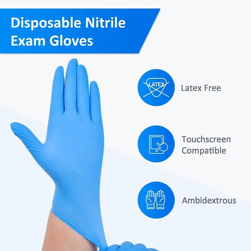 100PCS Blue Nitrile Disposable Gloves Latex Free Safety Work Gloves for Cleaning Kitchen Mechanic Auto Protective Glove