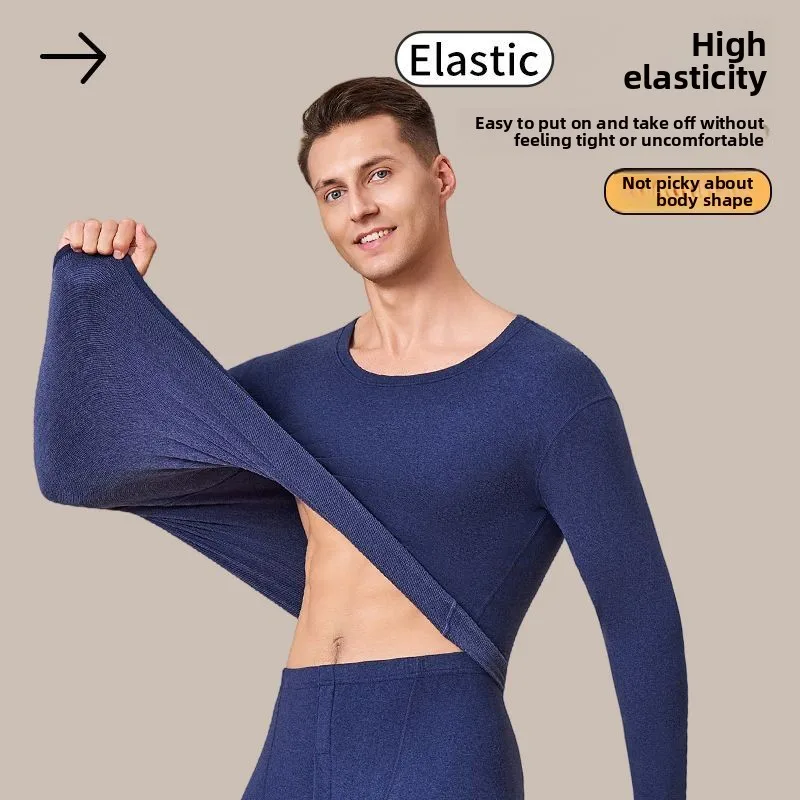 가을 겨울 남성용 보온 내의 세트 두꺼운 벨벳 라운드 넥 셀프 히팅 탄력성 긴팔 잠옷