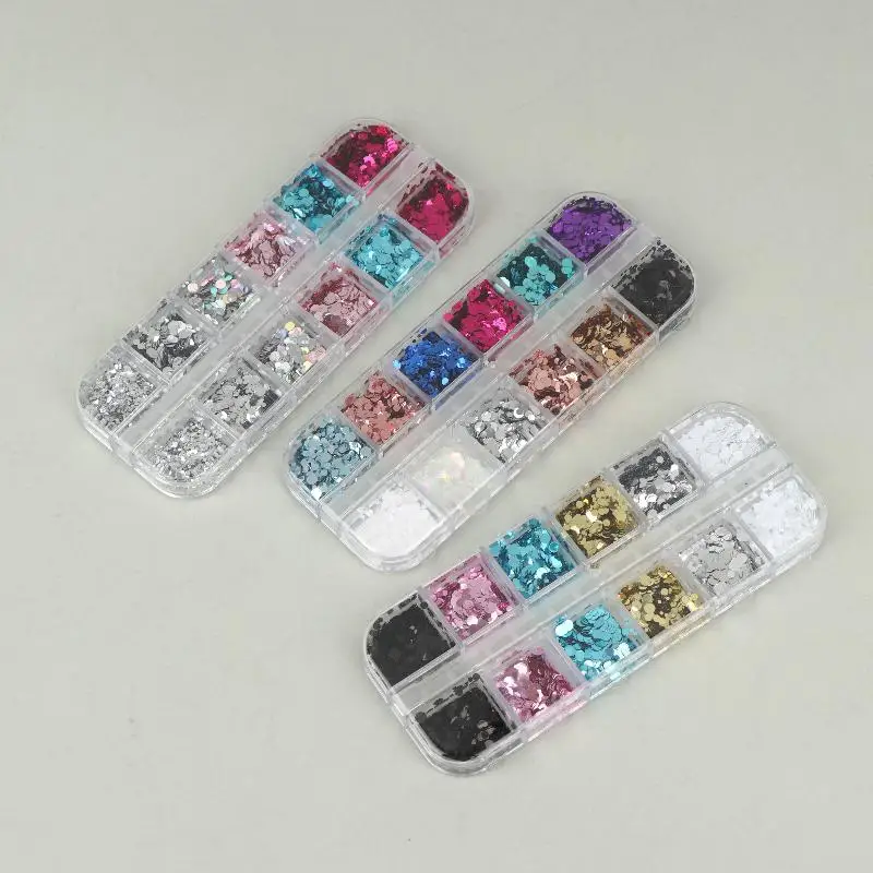 12 Fächer Runde Punkt-Blumen-Nagelkunst-Pailletten mit Glänzendem Glitzer in Verschiedenen Farben für DIY Nagelstudio Maniküre Dekoration – Detail 7