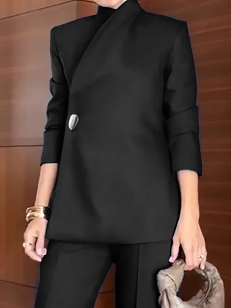 

Весенне-осенние однотонные куртки с длинными рукавами, женские праздничные модные шикарные пальто на одной пуговице, женская верхняя одежда с отложным воротником 2025 года