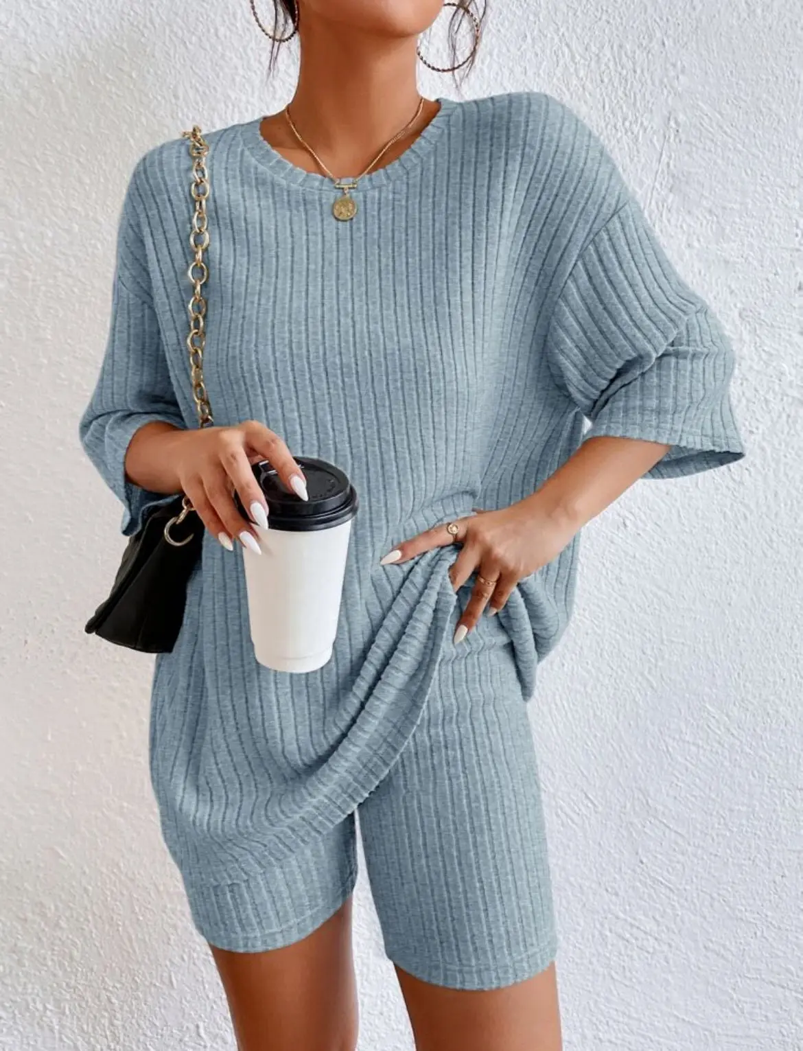 Spring Summer Short Sleeve T Shirt Short Pants Two Piece Set Women Casual Loose O Neck Top High Waist Tracksuit Female Outfits