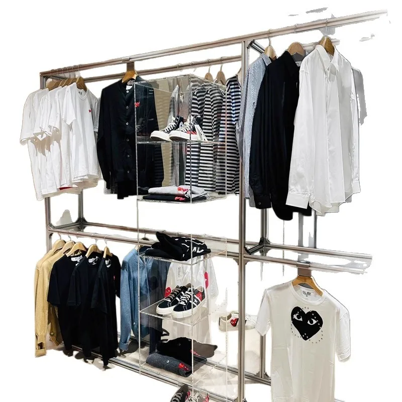 

Birch ocean plate aluminum profile clothing store display rack floor-to-ceiling multi-layer hanger display rack