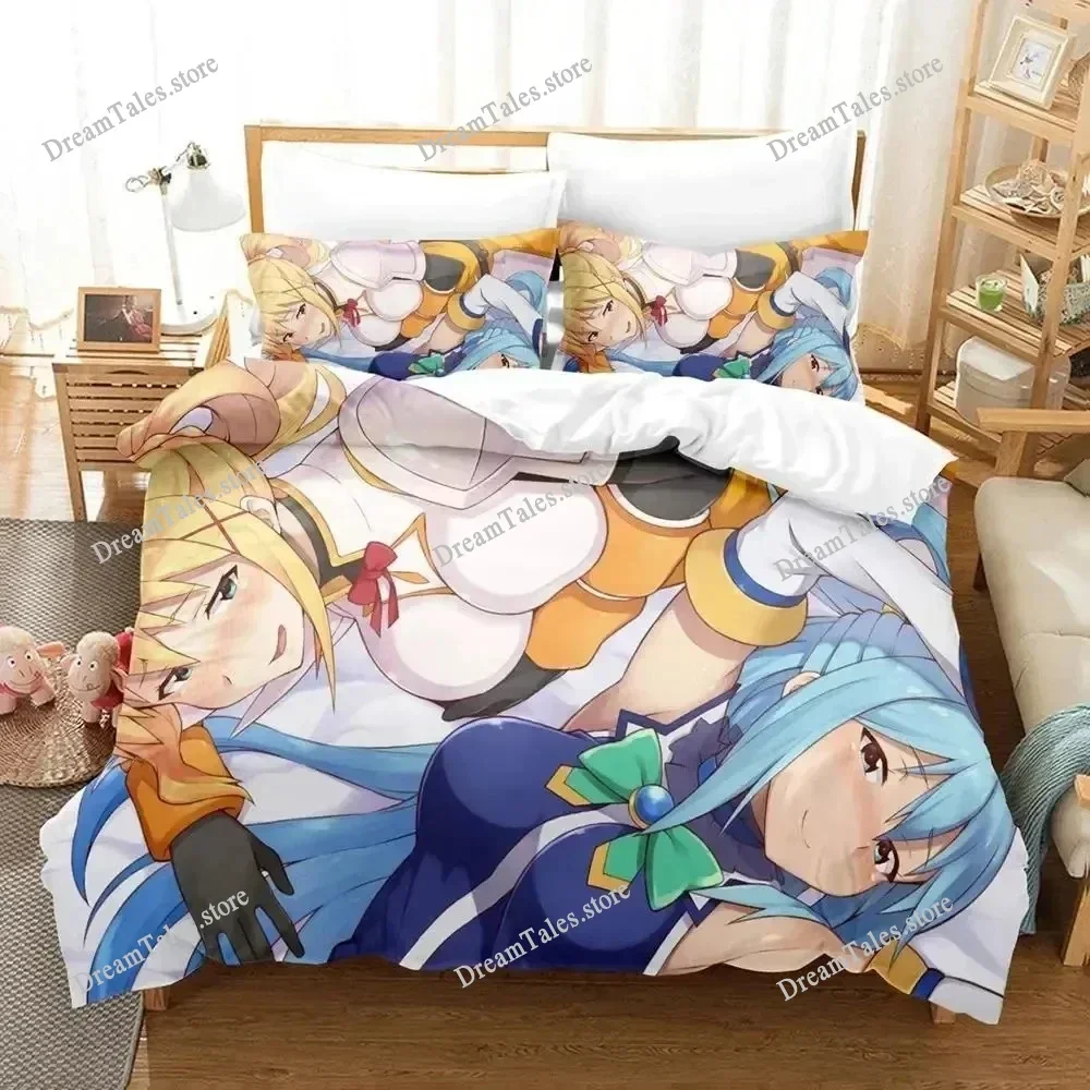 

KonoSuba Luxury Bedding Set Japan Anime Cartoon Duvet Cover Set Comforter Bedspread Linen Twin Single Size Printed Home Textile