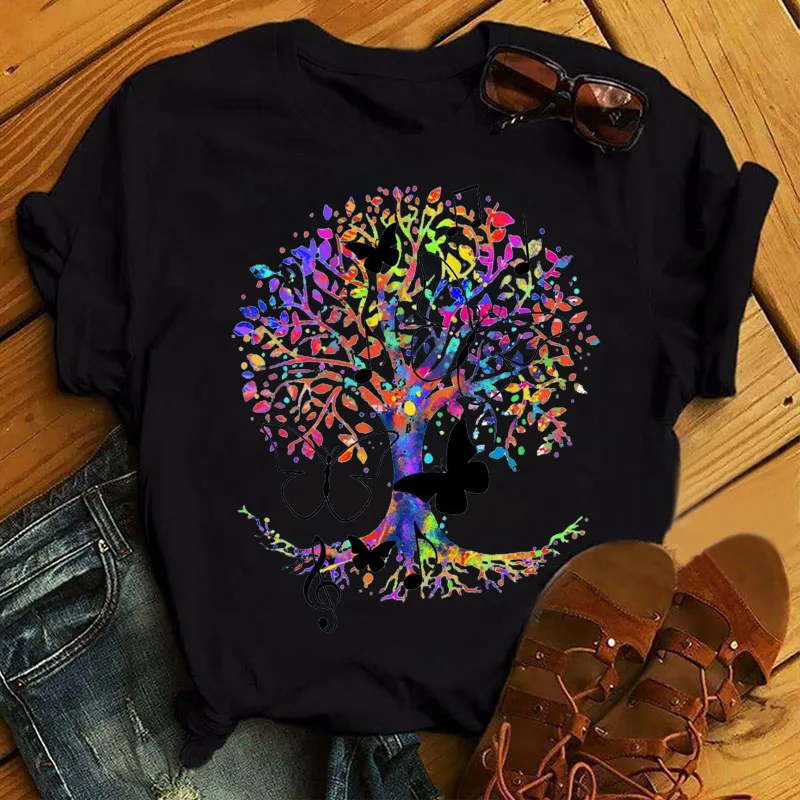 Butterfly and Star Printed T Shirt Fashion Women T-shirt Female Casual Short Sleeve Tops Lady Girls Summer Tee Shirts Streetwear