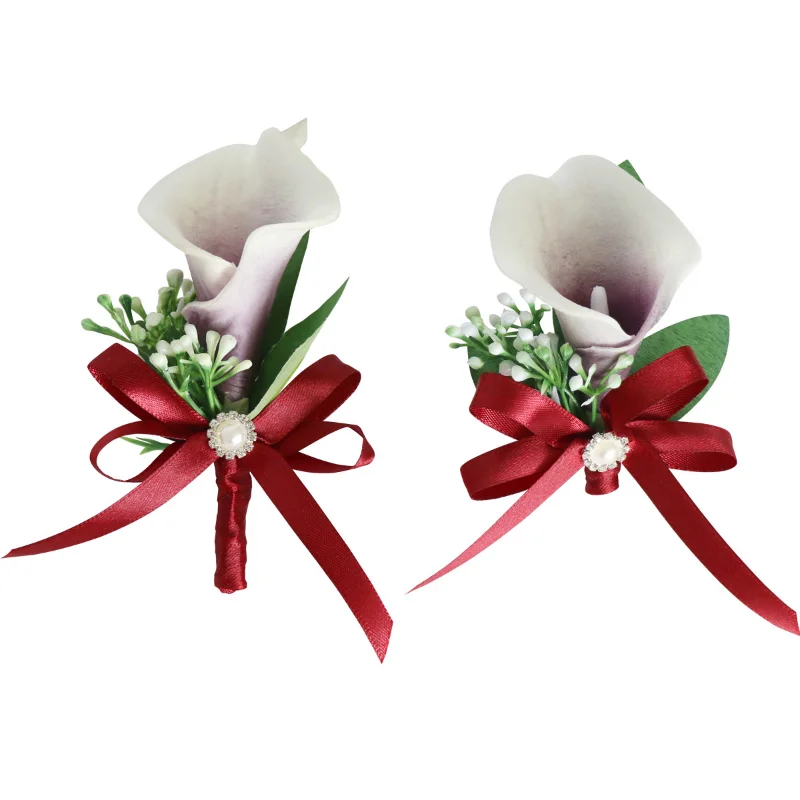 Novo Artificial Calla Lily Flores Pulso Corsage Groomsmen Boutonnieres Acessórios Do Casamento Dama De Madrinha Casamento