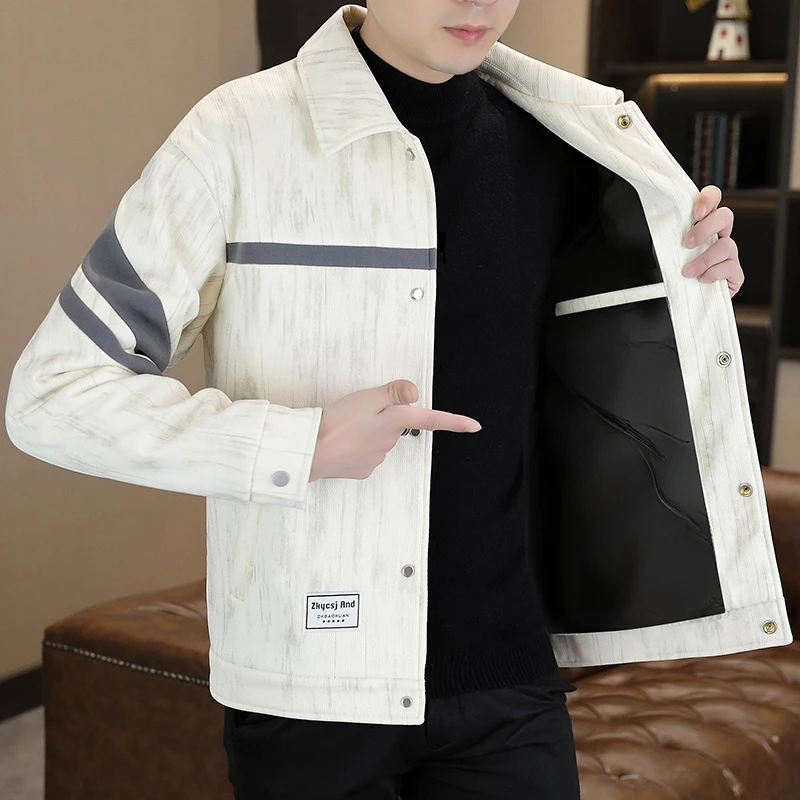 

2025 autumn and winter new men's high-quality fashion trend lapel single breasted loose and versatile thick jacket jacket