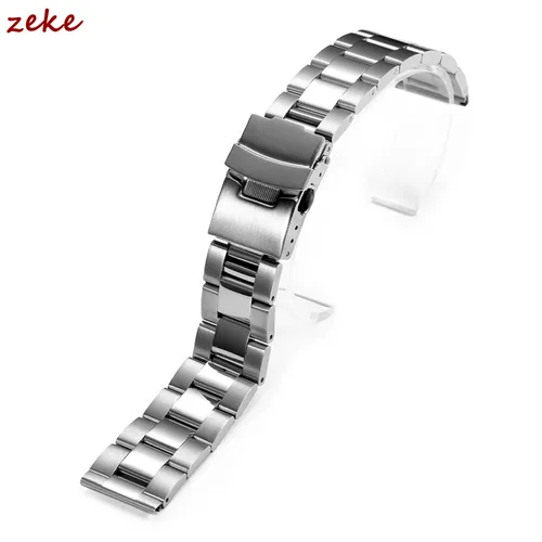 Imagen 2 del producto Correa de acero inoxidable sólido, doble cierre plegable de seguridad, correa de reloj, pulsera de ostra de Metal para buceo, 20, 22, 24, 26, 28mm, accesorios para reloj