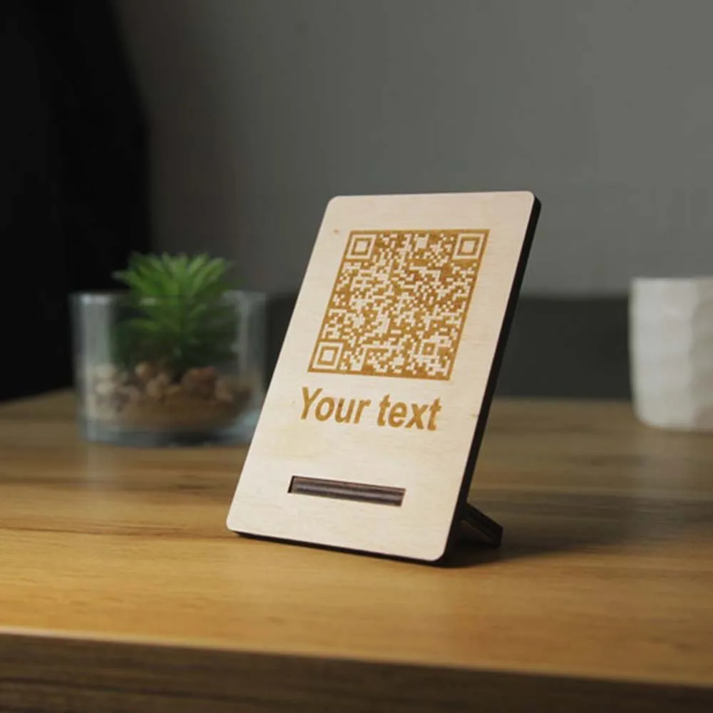 Customizable Wooden QR Code Menu Sign Table Top Display Stand High Quality Eco Friendly for Restaurant Shop QR Code Sign
