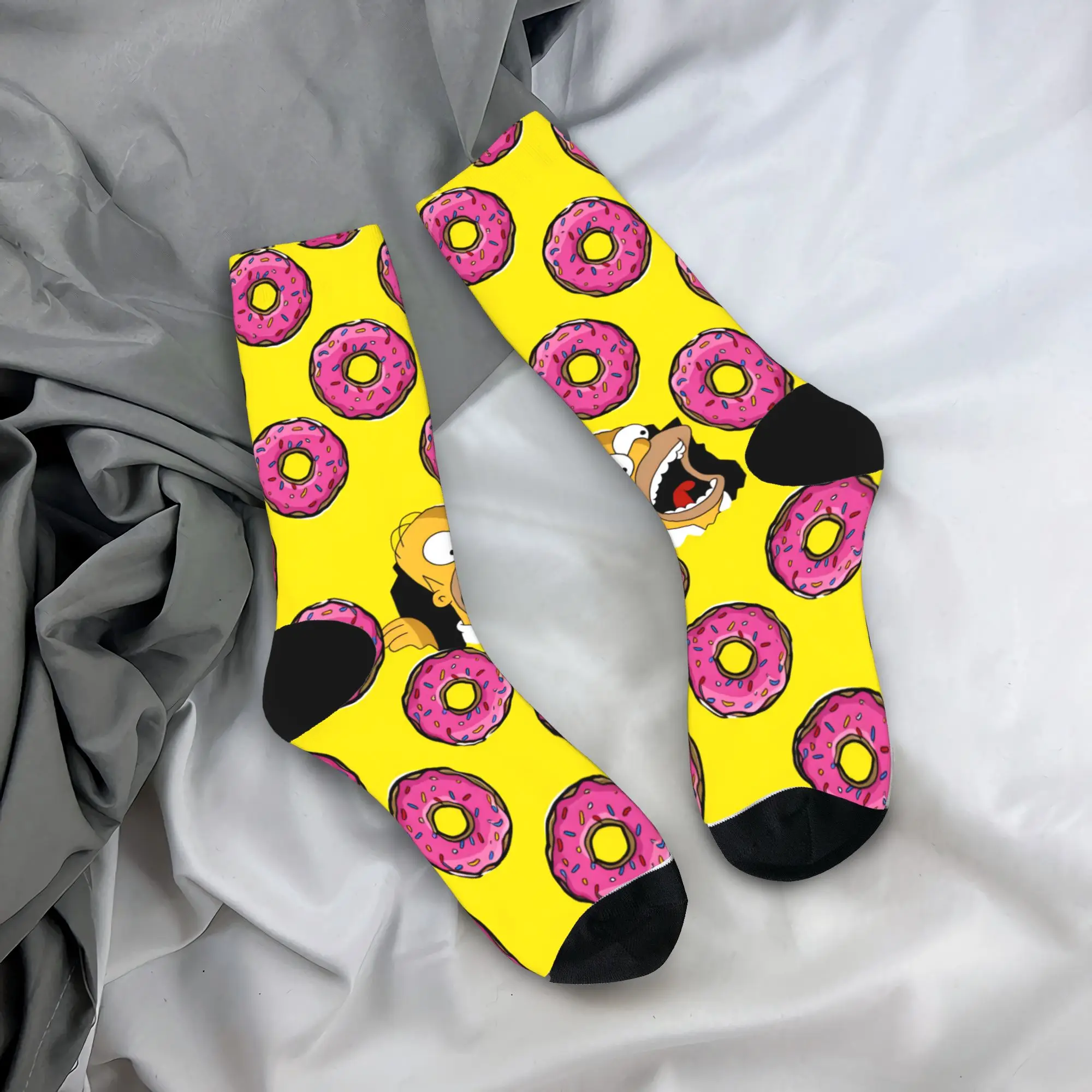 

S-Simpsons Donut Pattern Socks Modern Stockings Autumn Non Slip Men Socks Quality Pattern Skateboard Socks