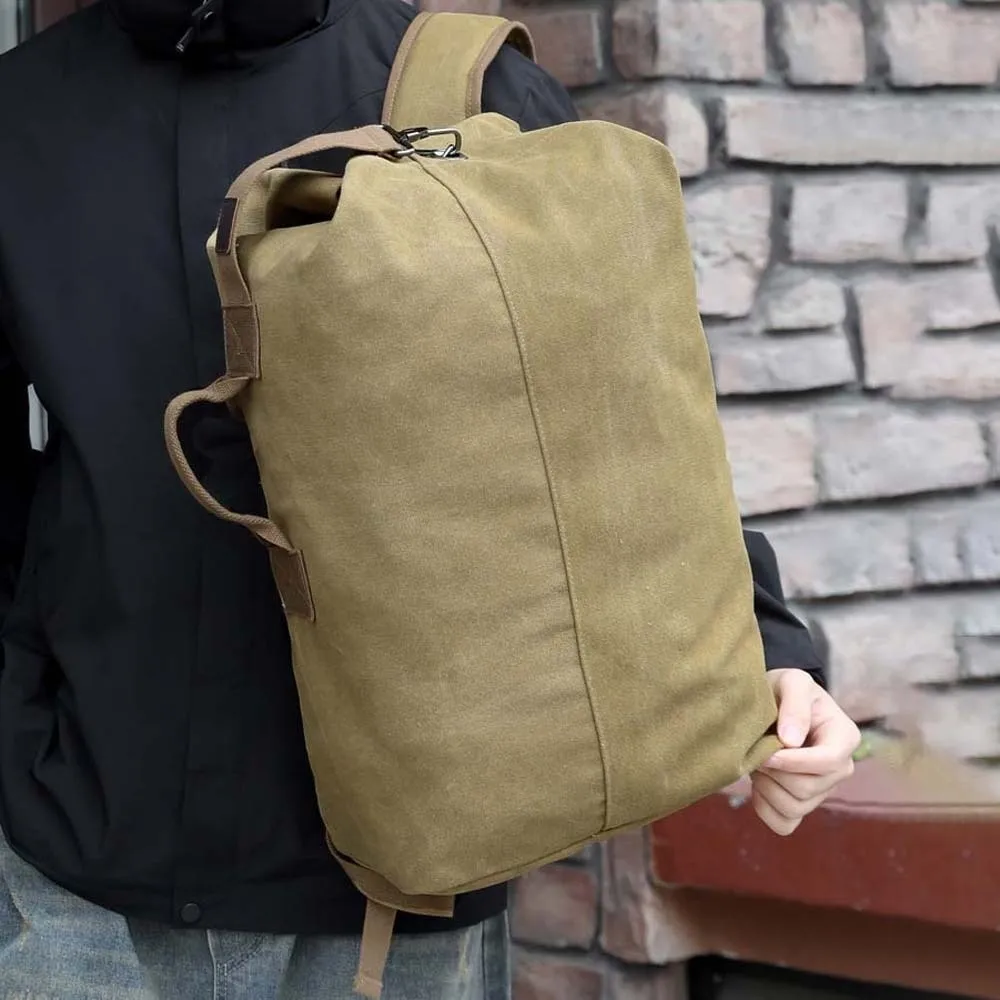 Elegant Vintage Canvas Rucksack Folding Solid Color Multi-pockets Design Backpack Daypack Handbag Large Capacity Travel Bag