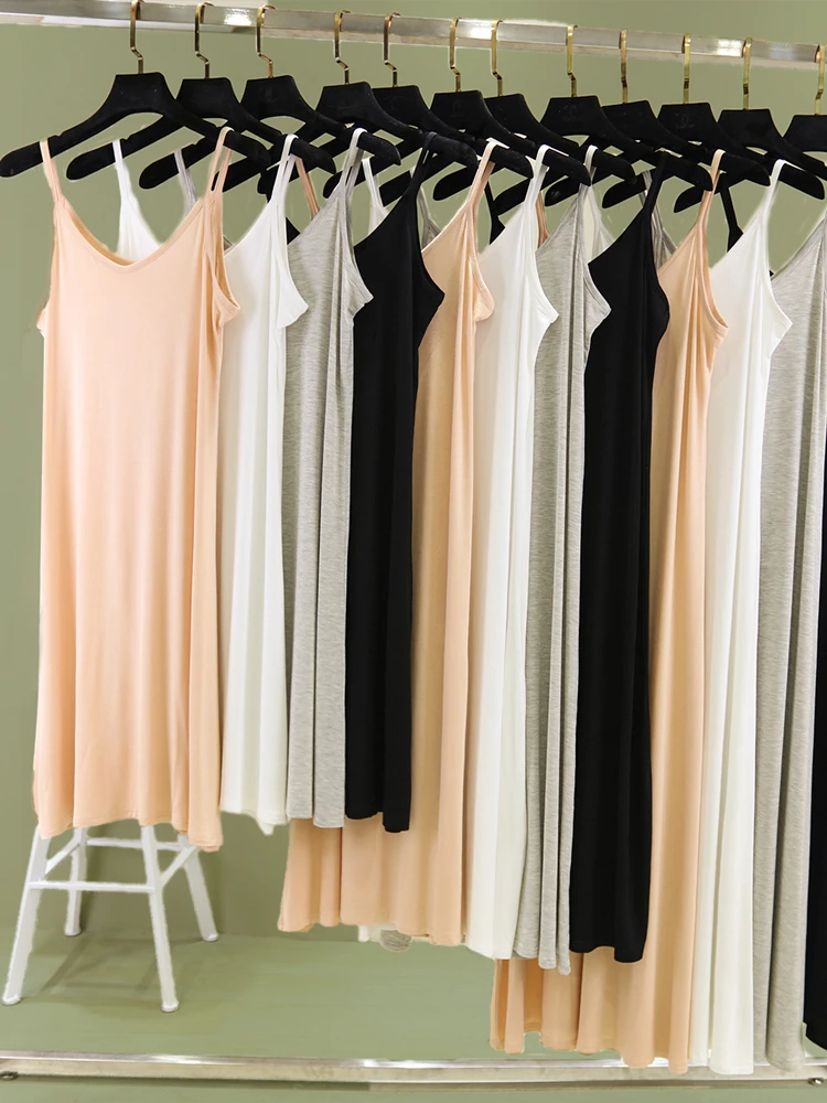 Summer Thin Modal Lined Midi Dress Women's Strapless A-Line Dress Pure Color Commute Simple Hollow out Loose Waist Design
