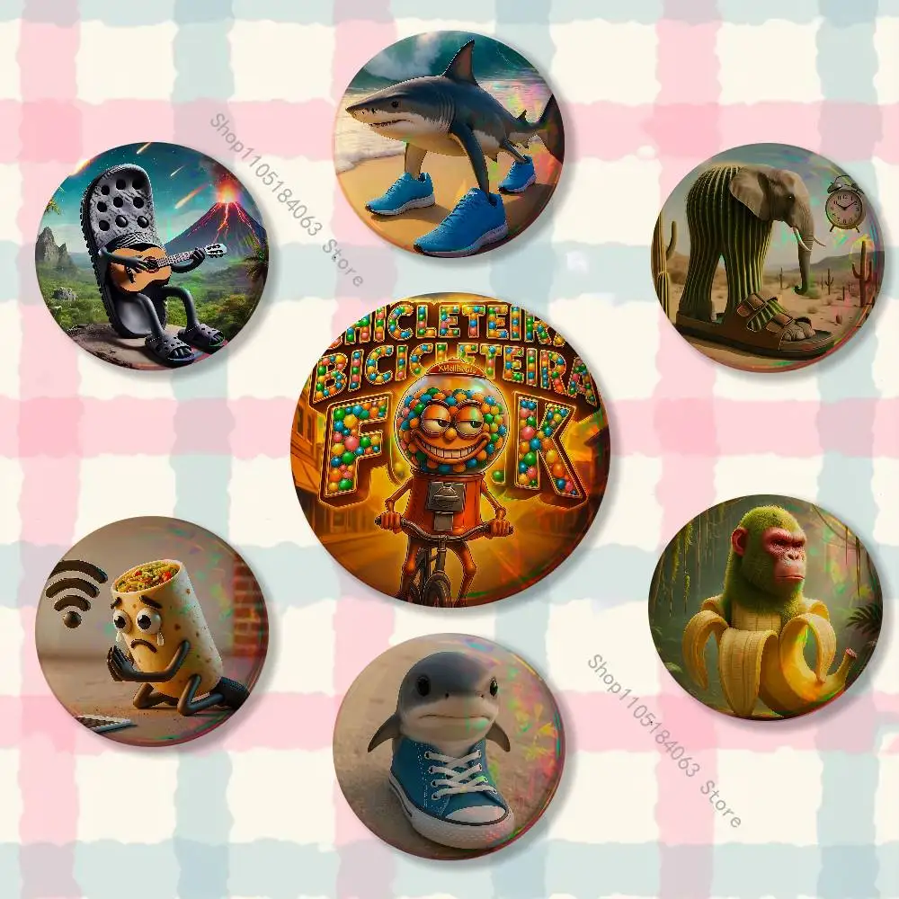 

Brainrot Meme Italian Brain Reflective Pin Tinplate Round Brooch Cartoon Cosplay Badges for Bag Hat Toys Gifts