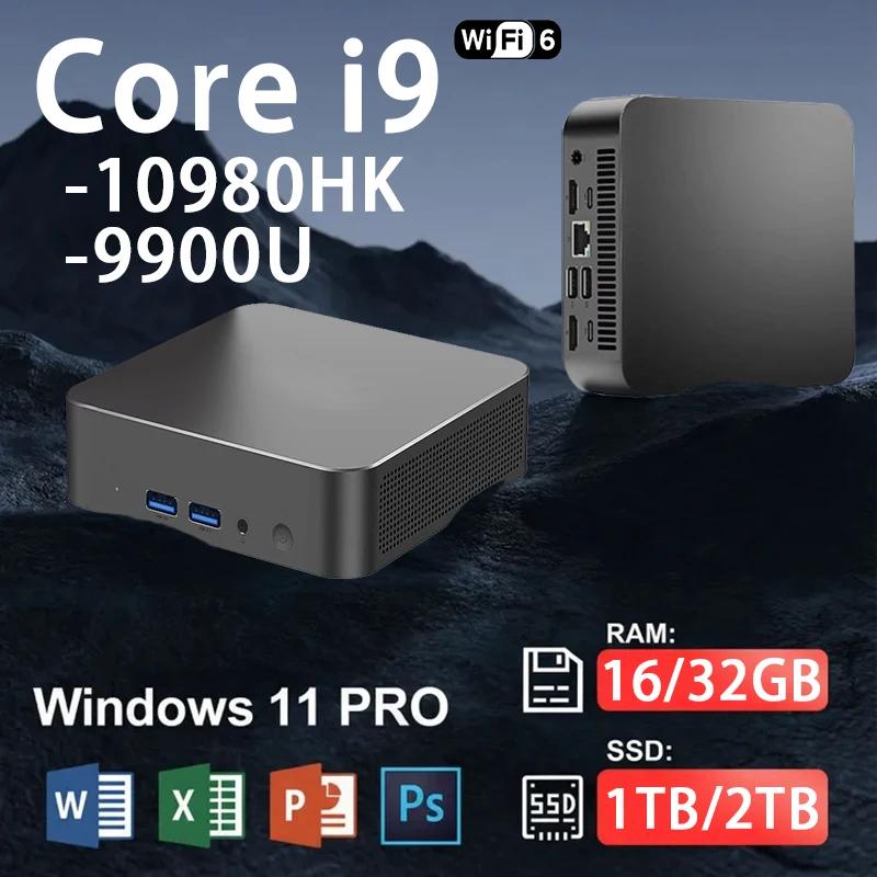 

Новый мини-ПК с Windows 11 Pro, процессором Core i9 10980HK или Core i9 9900U, 16 ГБ или 32 ГБ оперативной памяти, SSD на 1 ТБ или 2 ТБ, Wi-Fi 6, Bluetooth 5.2, мини-компьютер для игр и офиса, игровой компьютер.