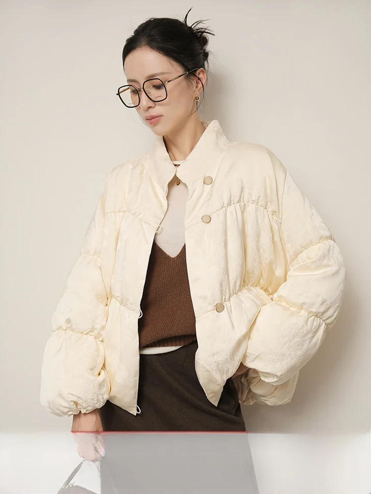 

New Chinese Sle White Goose down Jaet Women's Winter Warm Stand Collar Loose ort Outerwear XUS 95% down Coat