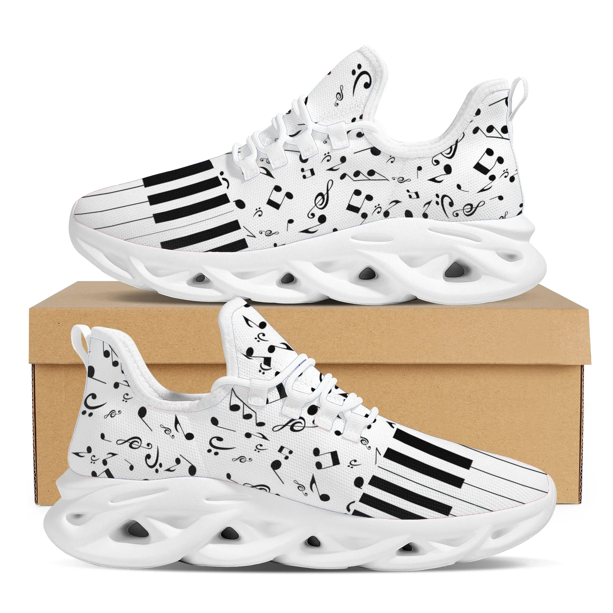 Fashion Musical Notes Cartoon Pattern Female Flat Shoes Comfort Sport Sneakers For Women Lace Up Platform Shoes