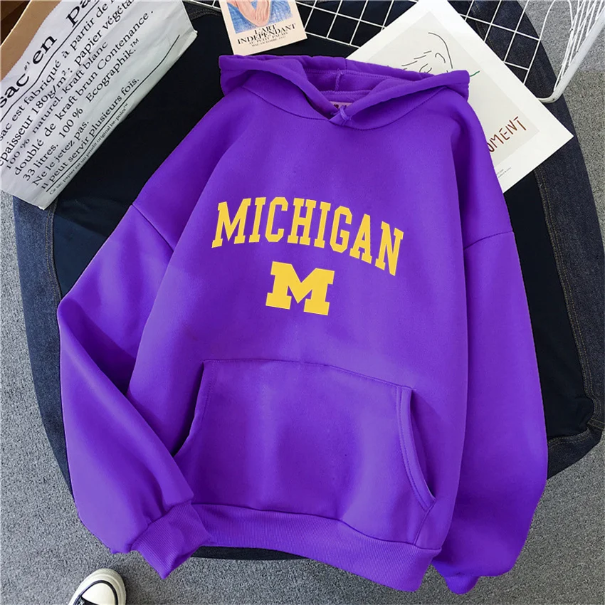 Fashion Michigan University Women Hoodies Hip Hop Fleece Woman Casual Pullover Unisex Streetwear Harajuku Male Hoody Clothes