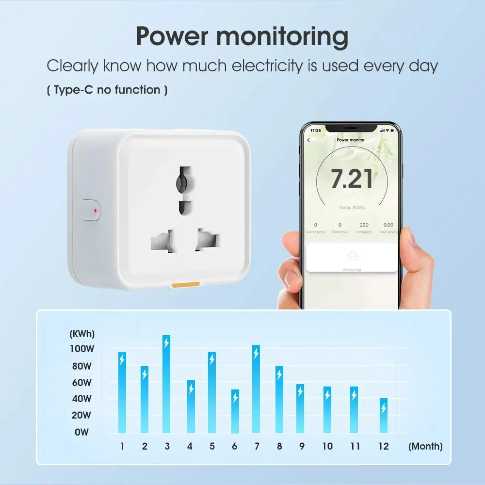 Tuya Smart Home Wireless WIFI Plug Socket UK EU US Universal 16A Travel Universal Conversion Socket Outlet Power Monitor Timer