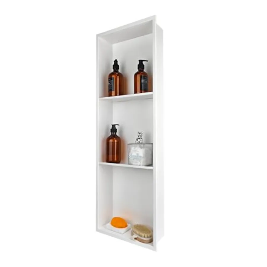 

Stainless Steel Recessed Shower Caddy for Bathroom, Matte White, Three-Tier Organizer Shelf with 36 X 12 Insert Storage
