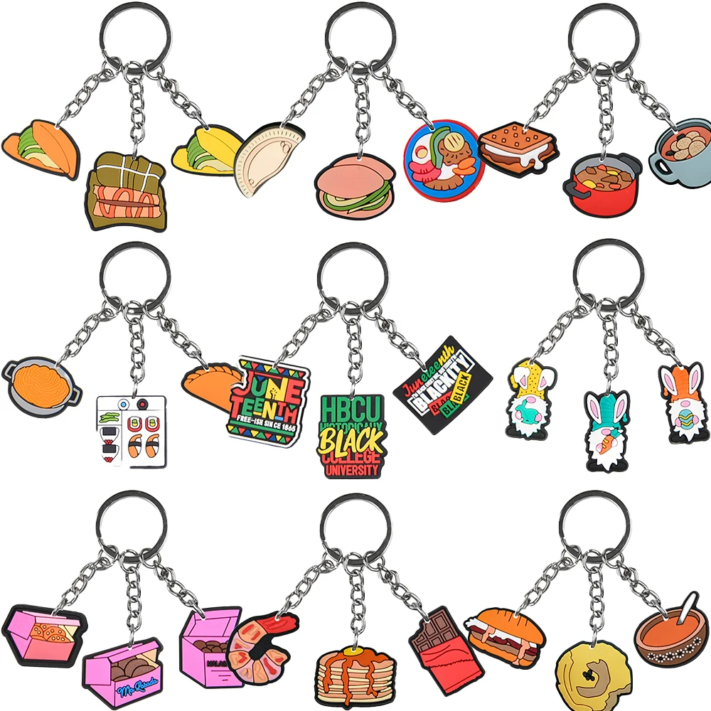 3pcs Festival Juneteeth Keychains Food Sandwich Cookie Dumpling Keyrings Kids USA Key Chains Food Key Rings For Birthday Gifts