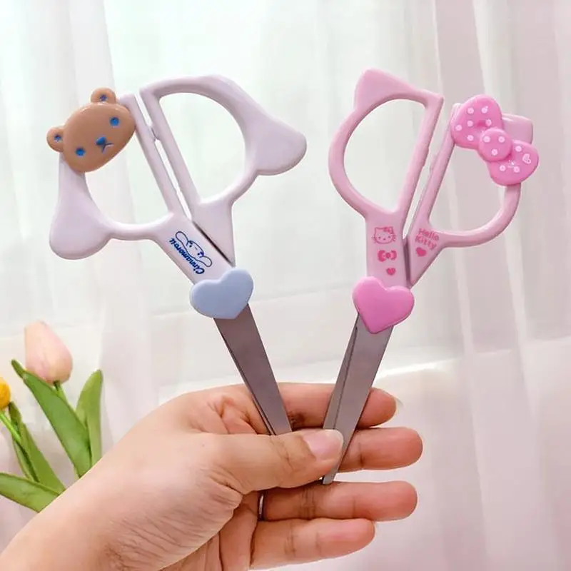 Kawaii sanrio olá kitty minha melodia kuromi tesoura doméstica portátil de aço inoxidável cortador de papel bonito papelaria