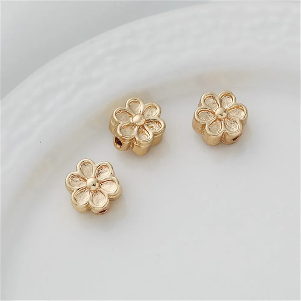 

14K Gold-Plated Color Double-sided Six-petal Flower Through Hole Beaded Beads, DIY Bracelet, Jewelry Accessories, 7.5mm