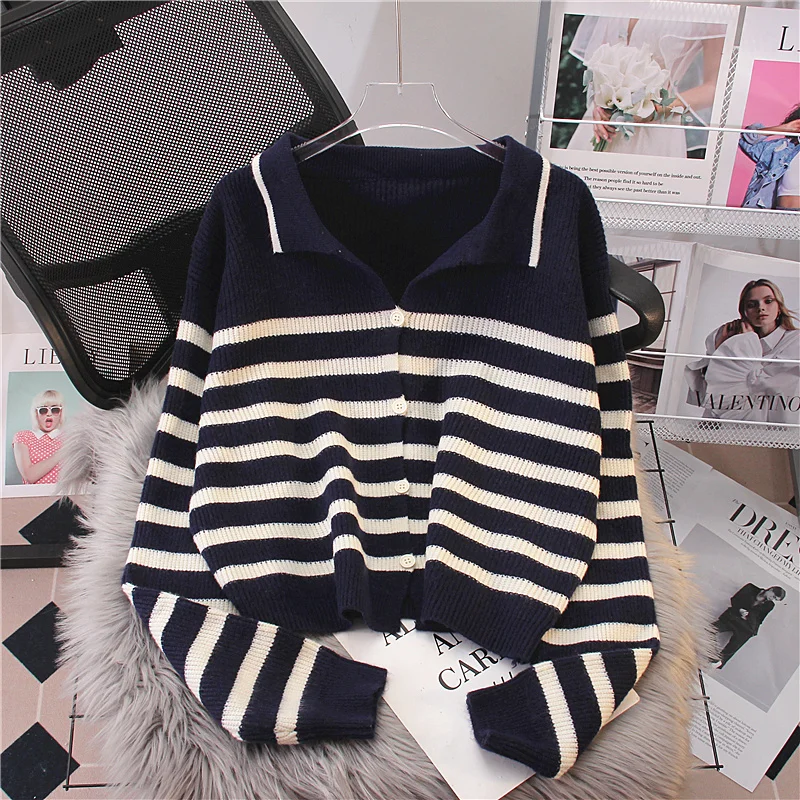 

High-End Knitted Sweater Cardigan Coat for Women No Pilling Early Autumn South Oil Women's Faion Long Sve Collar