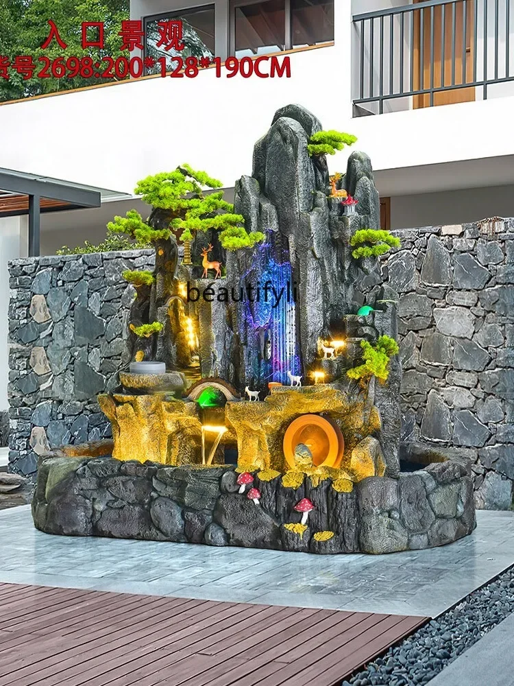 New Chinese style large outdoor rockery water fountain water landscape yard landscaping fish pond family outdoor garden ornament