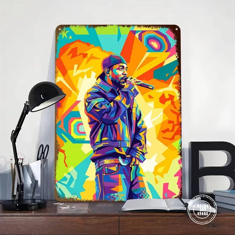 Colorful Portrait of a Rapper Metal Poster Customized Wall Art Retro Vintage Metal Signs for Man Cave Home Decorations House