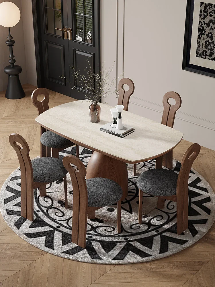 Dual-Purpose Cave Slate Dining Table Retractable Retro Domestic Folding Solid Wood Dining Table and Chair