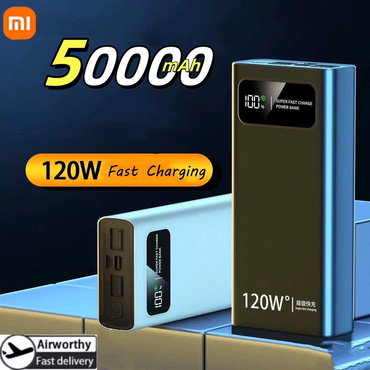 

Xiaomi 120W Power Bank Super Fast Charging 50000mAh Large Capacity Portable Emergency Battery Supply Mobile Power For IPhone