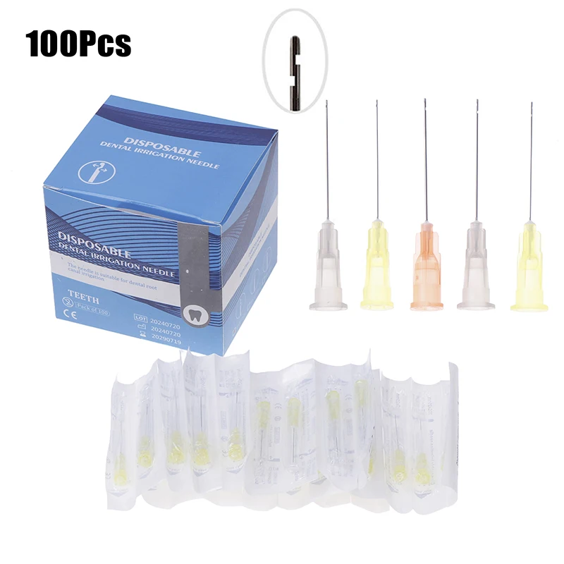 100pcs Dental Endo Irrigation Needle Tip Double Hole End-Closed Side Hole Endo Syringe Root Canal Washing Needle Tip