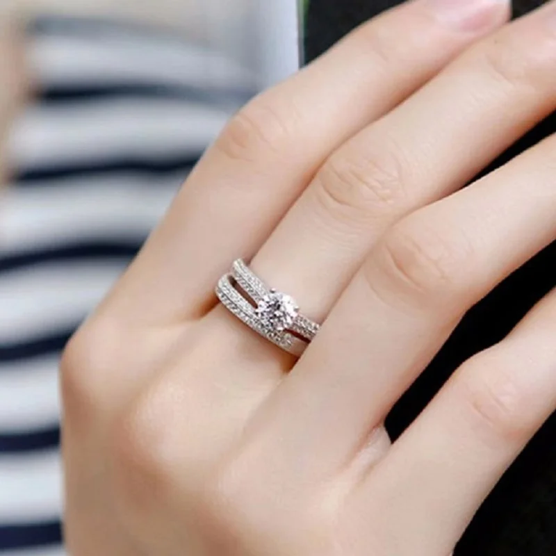 1 par de anillos de boda vintage Halo de plata de ley 925 para mujer, regalo de aniversario, joyería, venta al por mayor