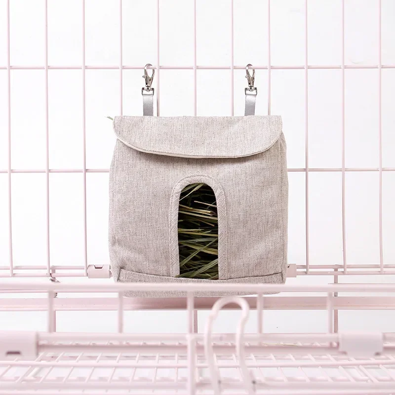 Feeding Bag Hanging Pouch Feeder Hay Bag Holder with Hooks Feeding Dispenser Container for Rabbit Guinea Pig Small Animals Pet