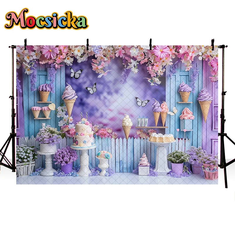 Mocsicka Photography Background Cake Smash Birthday Party Kids Portrait Spring Floral Butterfly Decor Backdrop Photo Studio