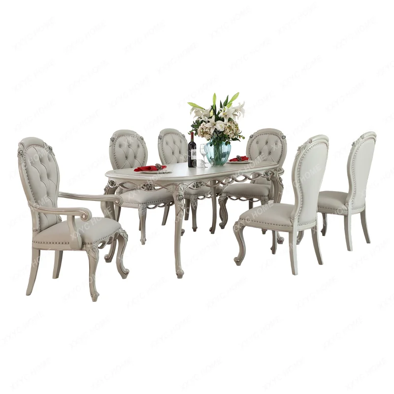 

Minimalism Royal Court Style Furniture Light Luxury Solid Wood Length Dining Tables and Chairs Set Simple European Dining