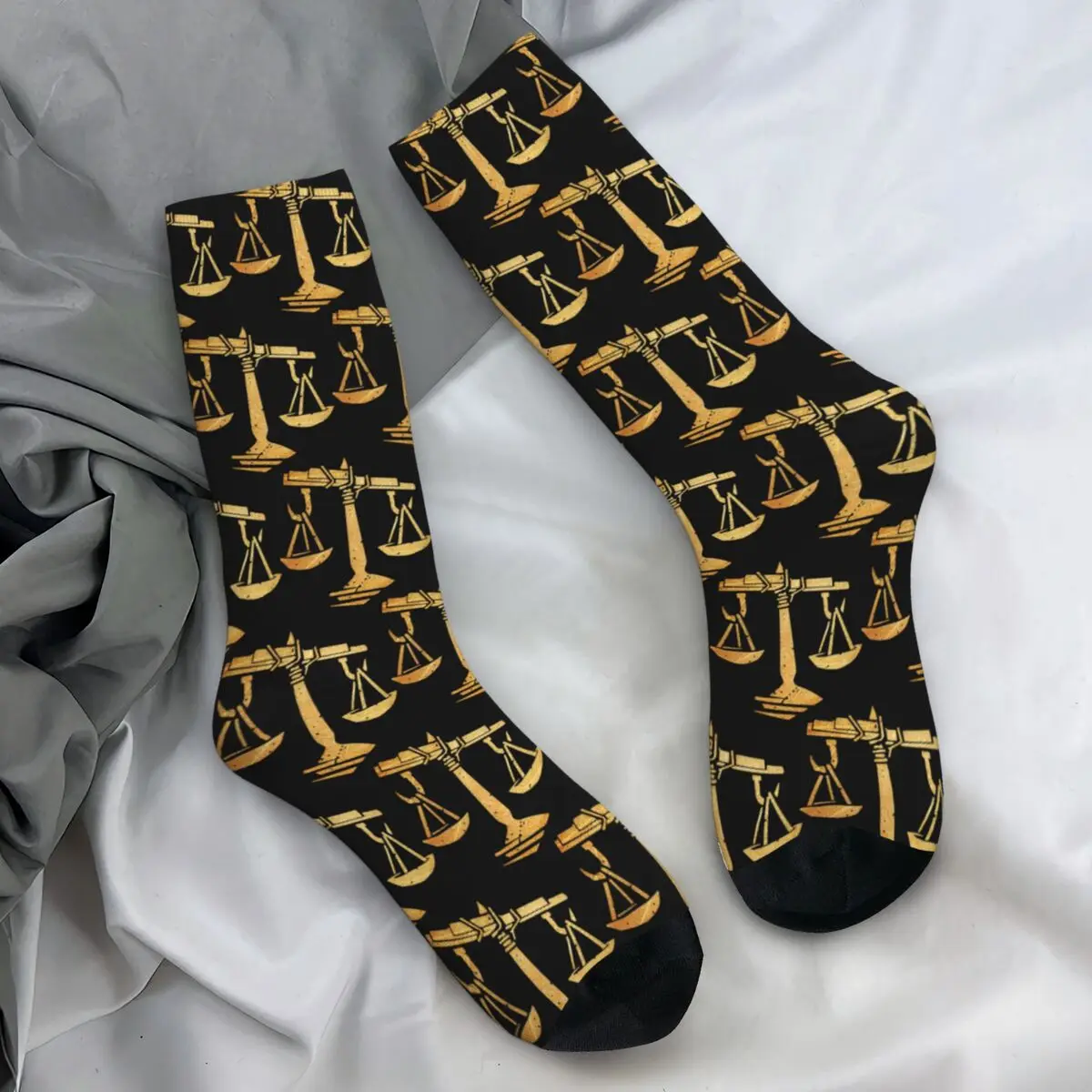 Gold Scales Of Justice Law Logo Socks Funny Stockings Unisex Men Quality Outdoor Socks Autumn Design Anti Skid Socks