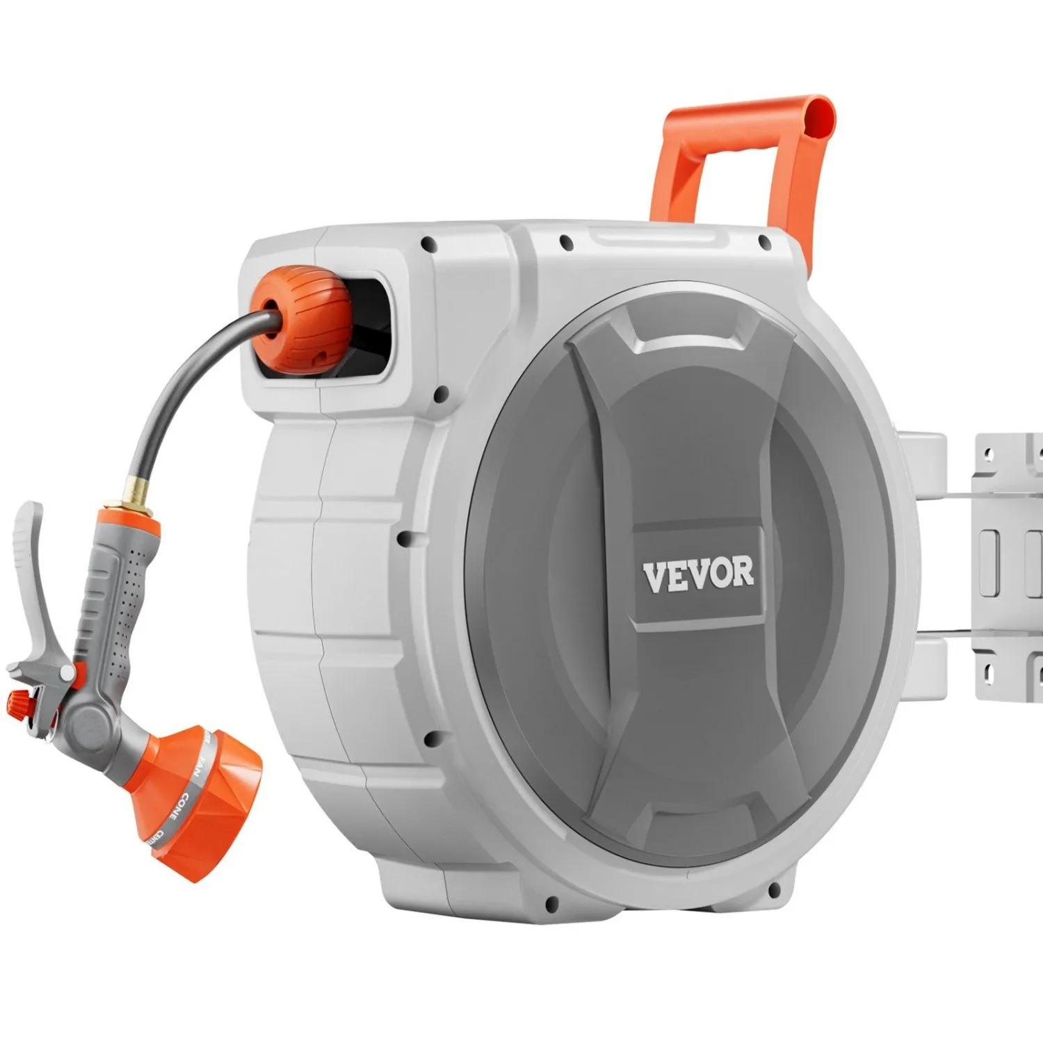 

VEVOR Retractable Garden Hose Reel, 5/8 Inch x 100 ft Wall Mounted, Heavy Duty with 9-Pattern Nozzle, Adjustable Length Lock, Up