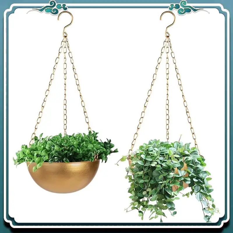 

A67K-Большое золотое подвесное кашпо с дренажем, полукруглый подвесной держатель для комнатных растений, легкий потолочный поддон