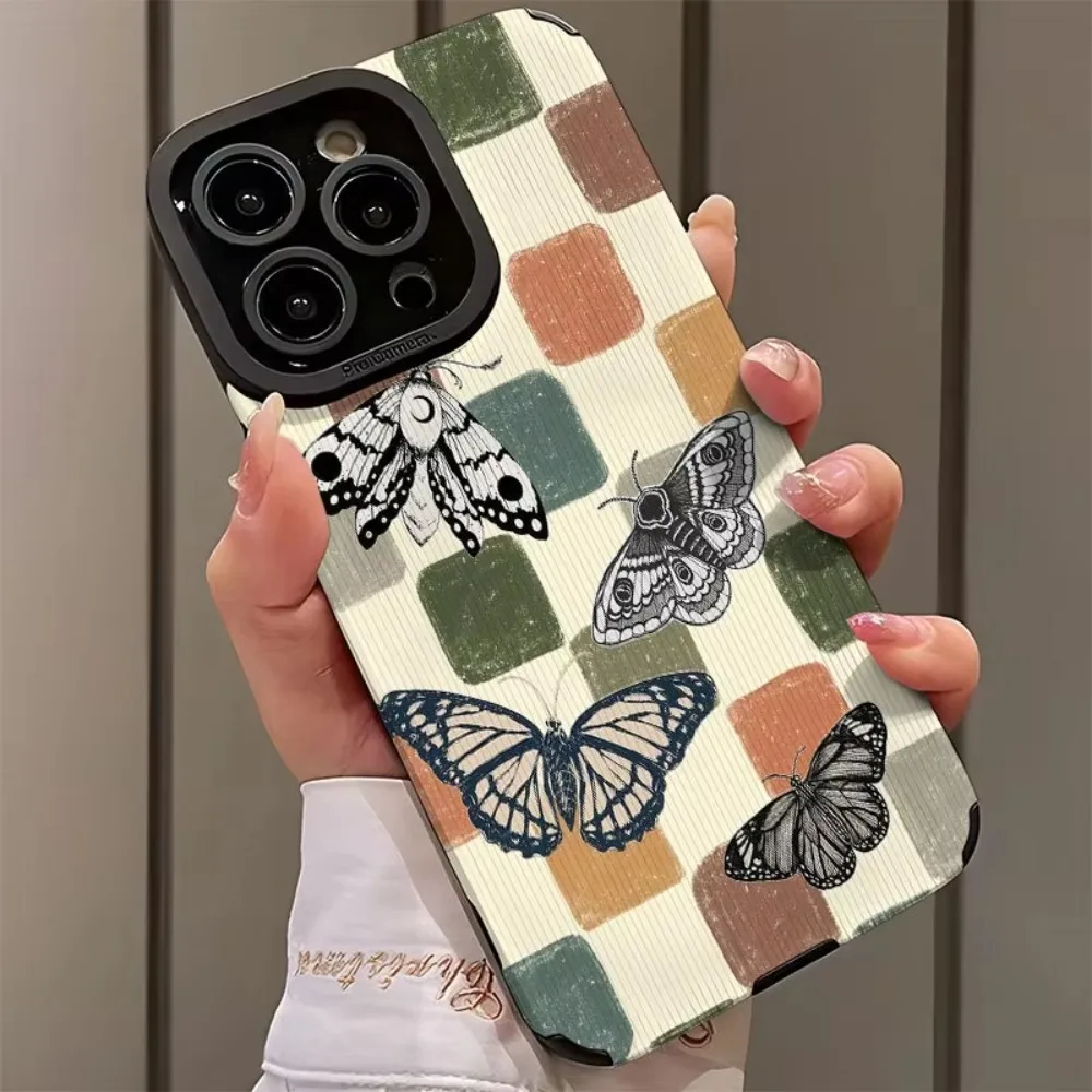 

For iPhone 17 Pro Max Case Aesthetic Moth Butterfly Checkered Magnetic Protective Case Compatible with iPhone 16 15 14 13 12 11
